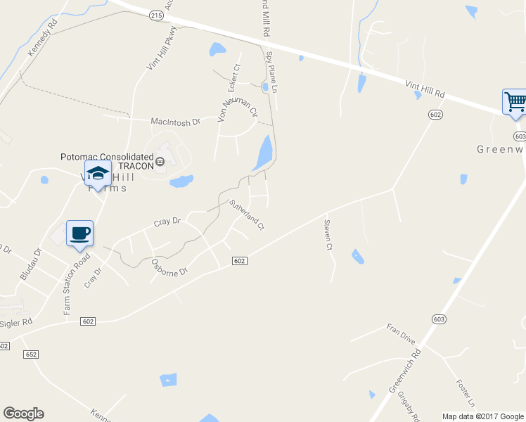 map of restaurants, bars, coffee shops, grocery stores, and more near 6856 Averbach Court in Warrenton