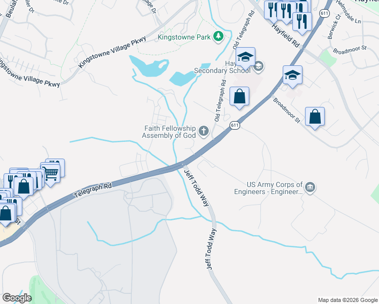 map of restaurants, bars, coffee shops, grocery stores, and more near 6081 Piney Woods Court in Alexandria