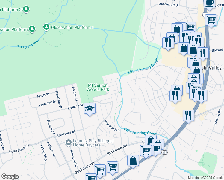 map of restaurants, bars, coffee shops, grocery stores, and more near 3828 Monte Vista Place in Alexandria