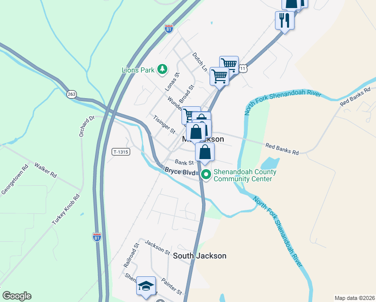 map of restaurants, bars, coffee shops, grocery stores, and more near 141 Orkney Drive in Mount Jackson