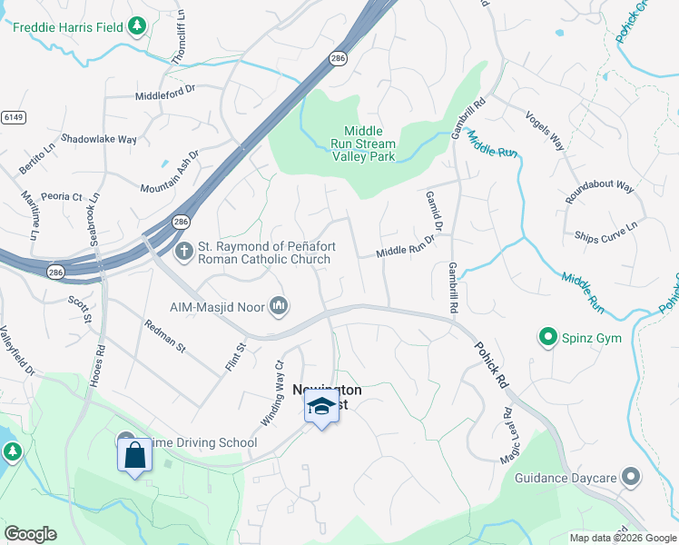 map of restaurants, bars, coffee shops, grocery stores, and more near 8554 Tyrolean Way in Springfield