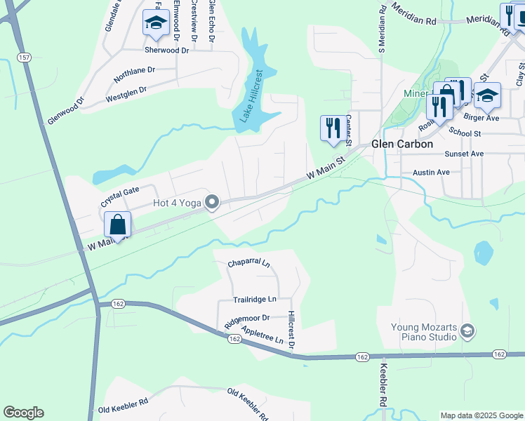 map of restaurants, bars, coffee shops, grocery stores, and more near 150 Edwards Street in Glen Carbon