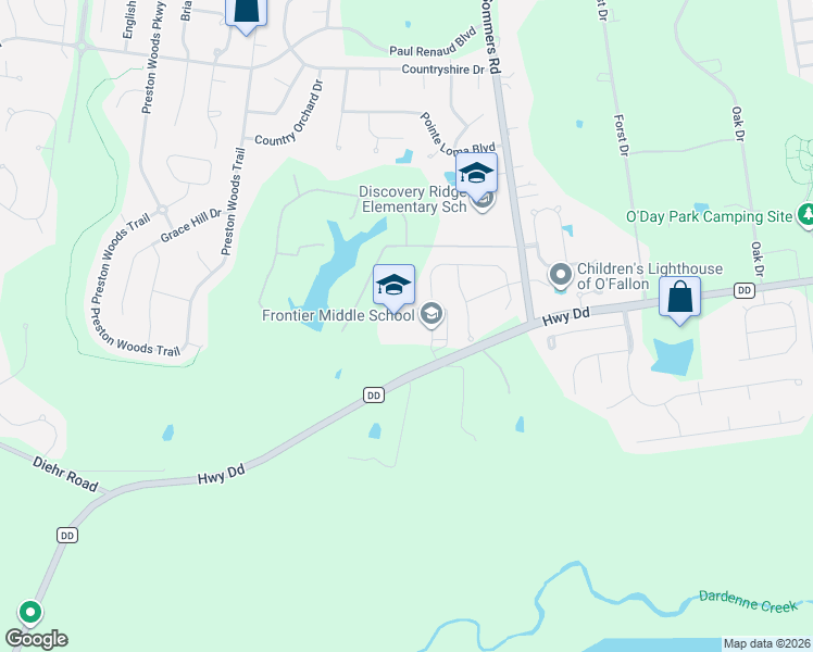 map of restaurants, bars, coffee shops, grocery stores, and more near 9233 Highway Dd in O'Fallon