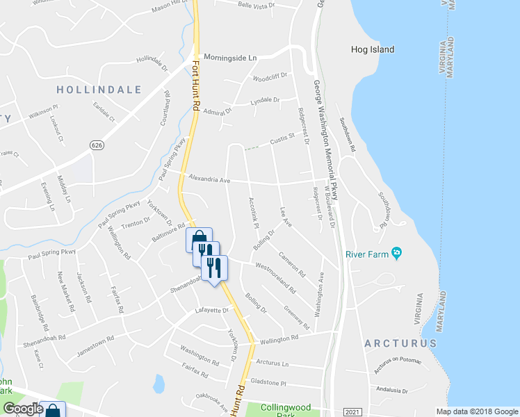 map of restaurants, bars, coffee shops, grocery stores, and more near 7813 Accotink Place in Alexandria