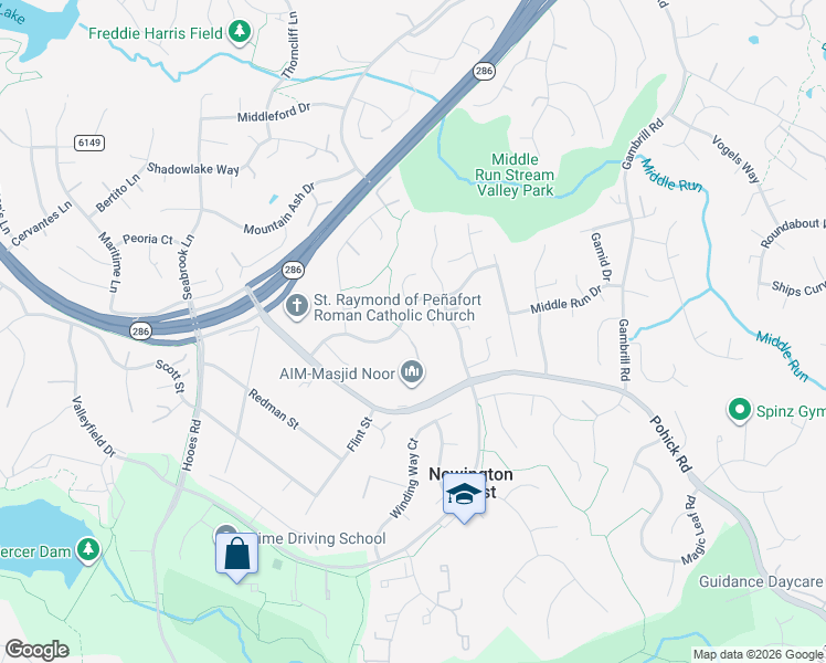 map of restaurants, bars, coffee shops, grocery stores, and more near 7803 Red Tulip Court in Springfield