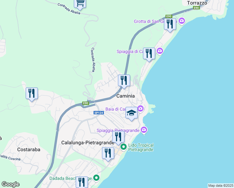 map of restaurants, bars, coffee shops, grocery stores, and more near 171 Strada Statale 106 Jonica in Caminia
