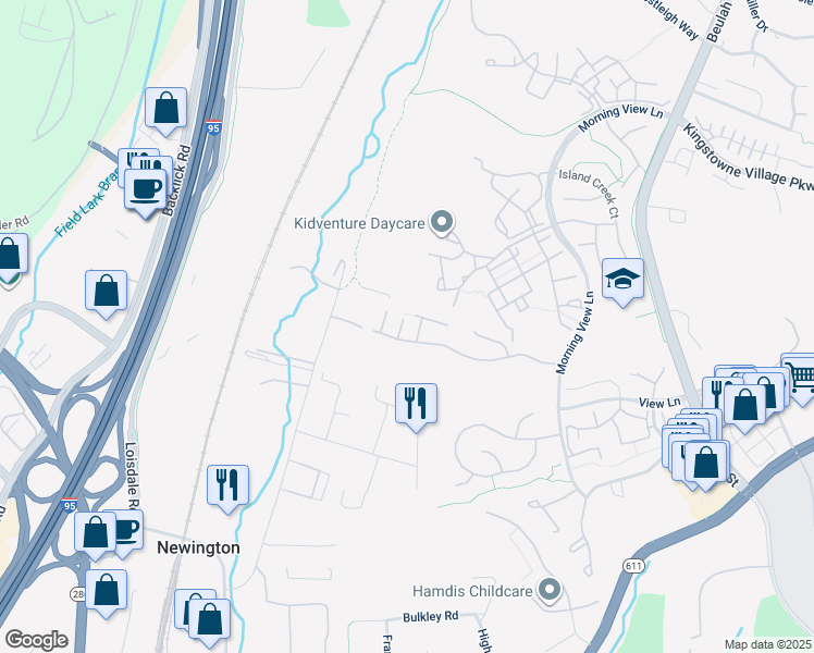 map of restaurants, bars, coffee shops, grocery stores, and more near 7861 Birch Branch Terrace in Alexandria