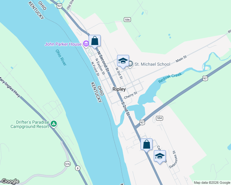 map of restaurants, bars, coffee shops, grocery stores, and more near in Ripley