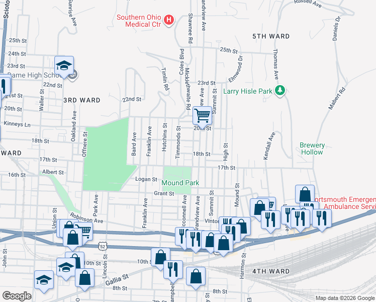 map of restaurants, bars, coffee shops, grocery stores, and more near 1934 18th Street in Portsmouth