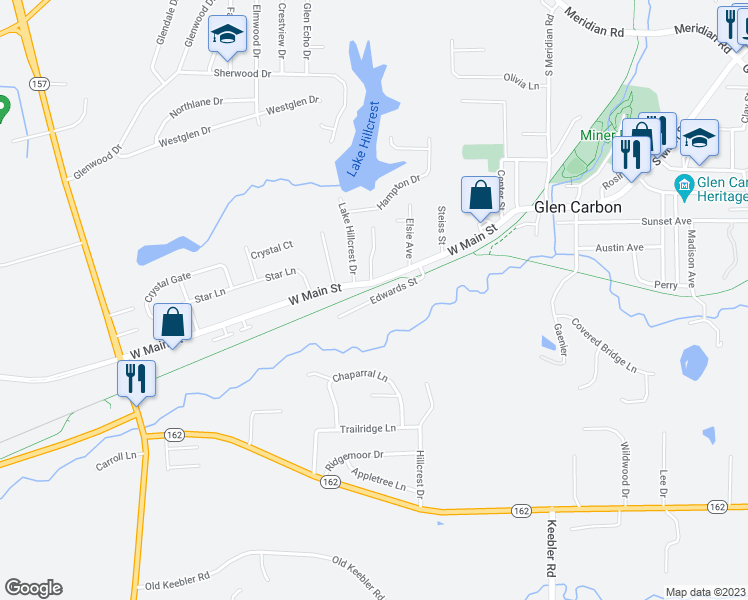 map of restaurants, bars, coffee shops, grocery stores, and more near 206 Edwards Street in Glen Carbon