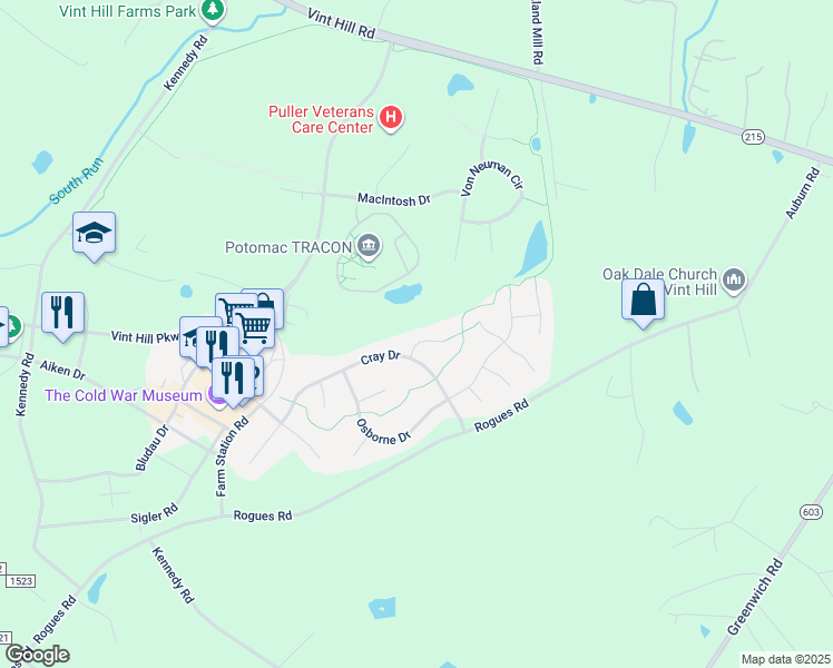 map of restaurants, bars, coffee shops, grocery stores, and more near 4034 Wilkes Court in Warrenton