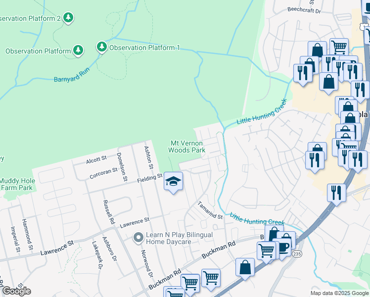 map of restaurants, bars, coffee shops, grocery stores, and more near 3900 San Leandro Place in Alexandria