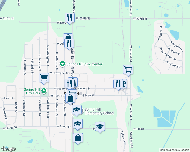 map of restaurants, bars, coffee shops, grocery stores, and more near 251 East Wilson Street in Spring Hill
