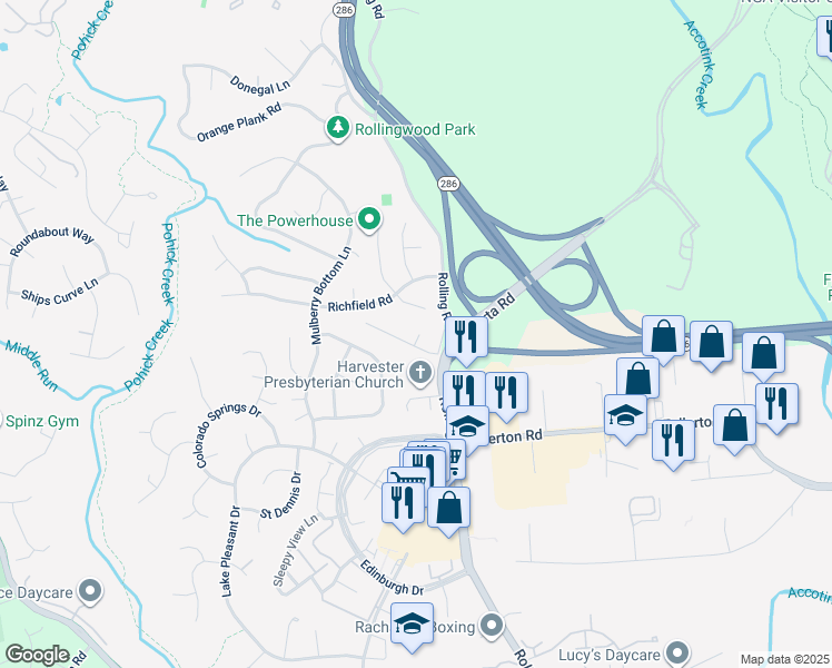 map of restaurants, bars, coffee shops, grocery stores, and more near 7812 O'Dell Street in Springfield