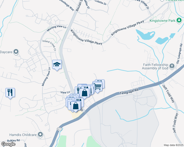 map of restaurants, bars, coffee shops, grocery stores, and more near 6380 Clemaline Boulevard in Kingstowne