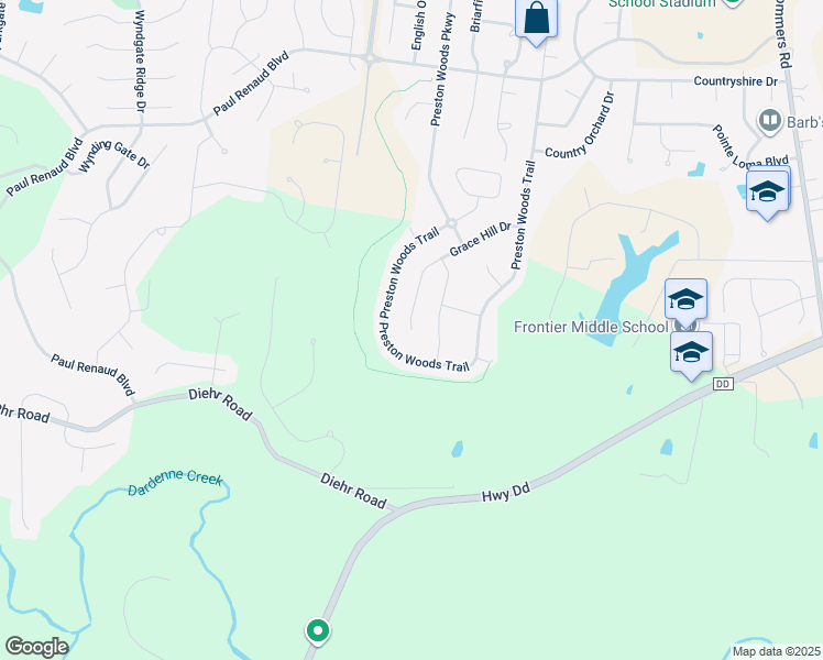 map of restaurants, bars, coffee shops, grocery stores, and more near 3320 Grace Hill Drive in Lake Saint Louis