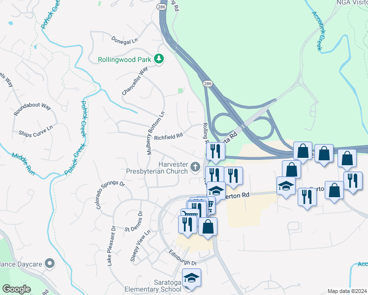 map of restaurants, bars, coffee shops, grocery stores, and more near 7812 O'Dell Street in Springfield