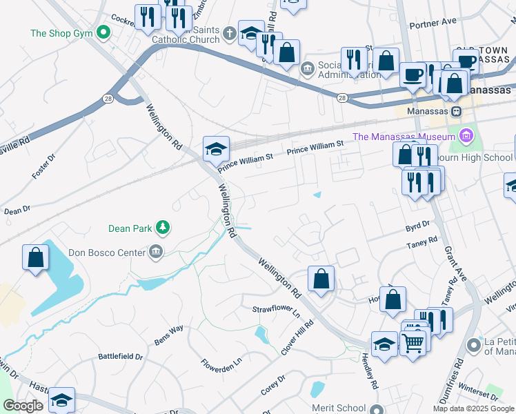 map of restaurants, bars, coffee shops, grocery stores, and more near 9528 McKinley Avenue in Manassas