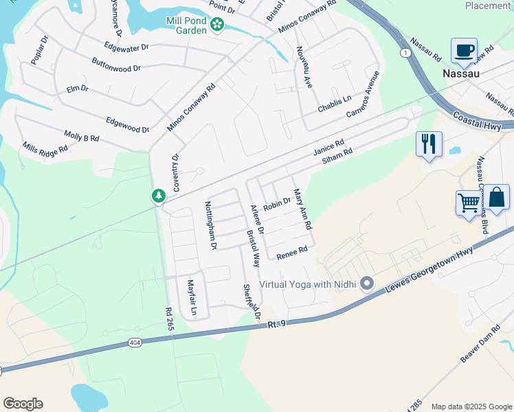map of restaurants, bars, coffee shops, grocery stores, and more near 54 Bristol Way in Lewes