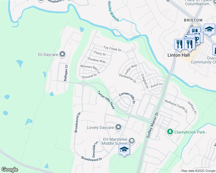 map of restaurants, bars, coffee shops, grocery stores, and more near 13050 Shenvale Circle in Bristow