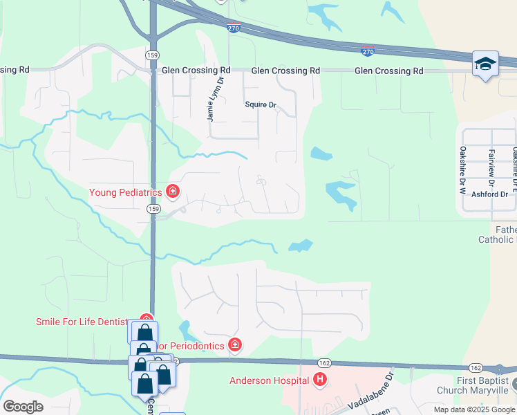 map of restaurants, bars, coffee shops, grocery stores, and more near 34 Kingsley Way in Glen Carbon