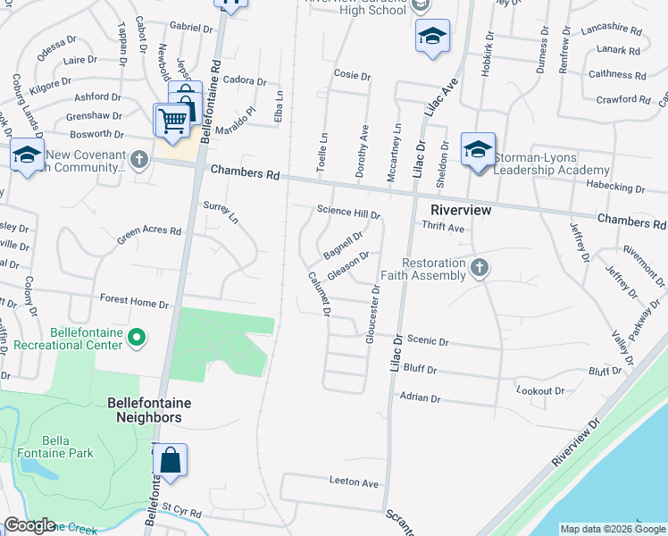 map of restaurants, bars, coffee shops, grocery stores, and more near 651 Gleason Drive in Saint Louis