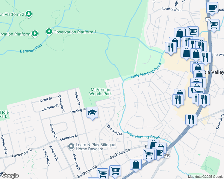 map of restaurants, bars, coffee shops, grocery stores, and more near 3834 Miramonte Place in Alexandria