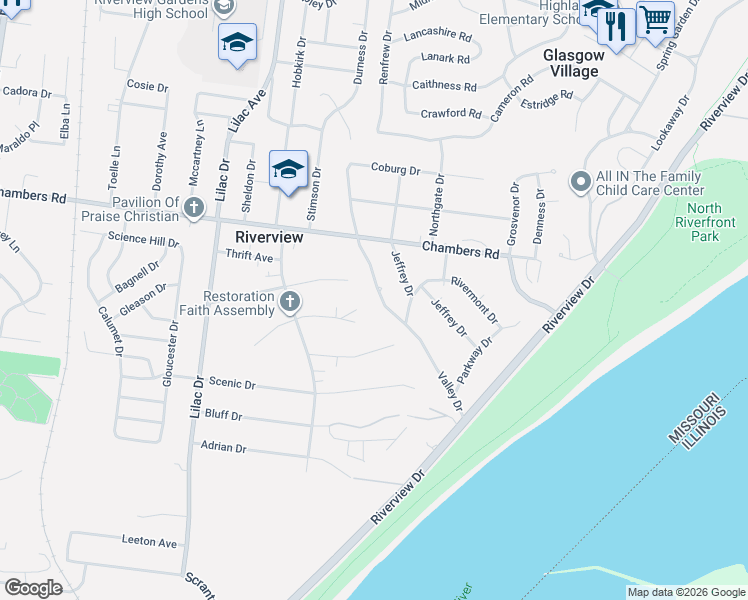 map of restaurants, bars, coffee shops, grocery stores, and more near 308 Fork Drive in St. Louis