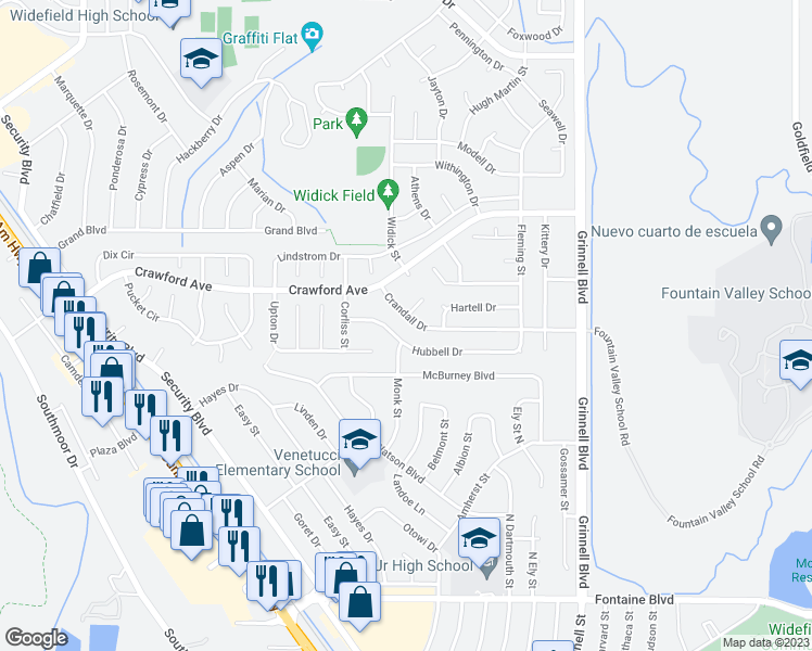 map of restaurants, bars, coffee shops, grocery stores, and more near 867 Crandall Drive in Colorado Springs