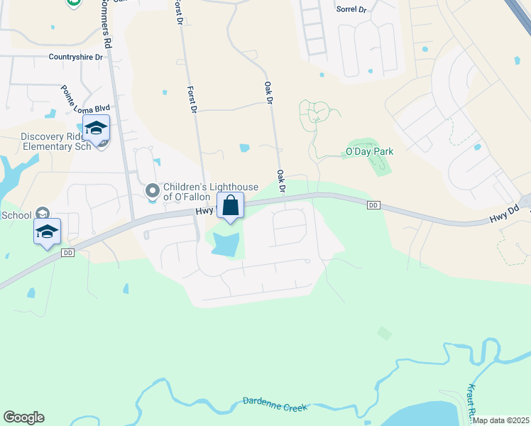 map of restaurants, bars, coffee shops, grocery stores, and more near 106 Fox Grove Drive in O'Fallon