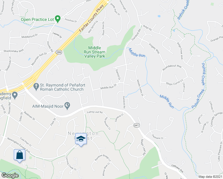 map of restaurants, bars, coffee shops, grocery stores, and more near 7793 Newington Woods Drive in Springfield