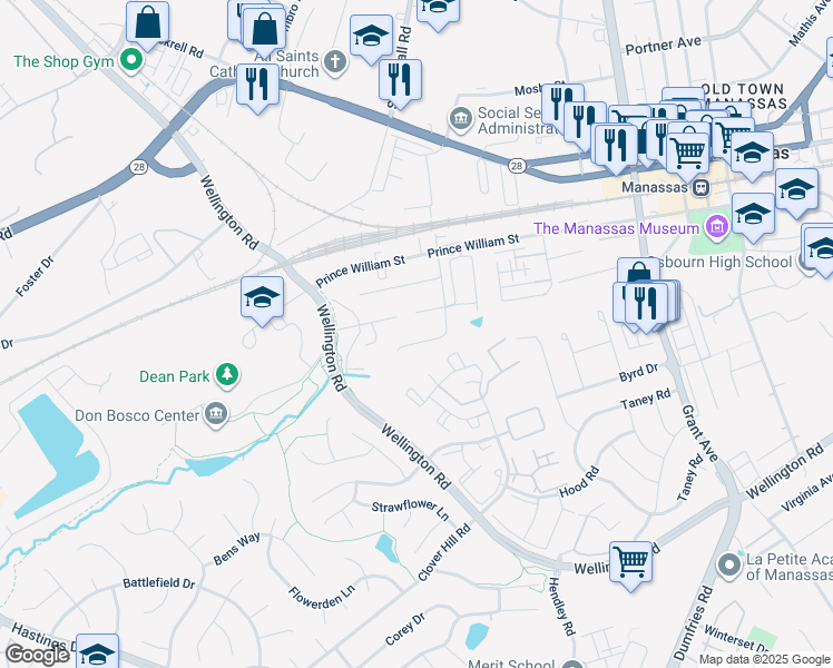 map of restaurants, bars, coffee shops, grocery stores, and more near 9512 McKinley Ave in Manassas