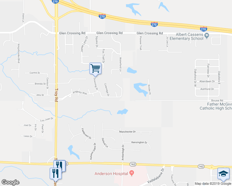 map of restaurants, bars, coffee shops, grocery stores, and more near 2 Dunbridge Court in Glen Carbon