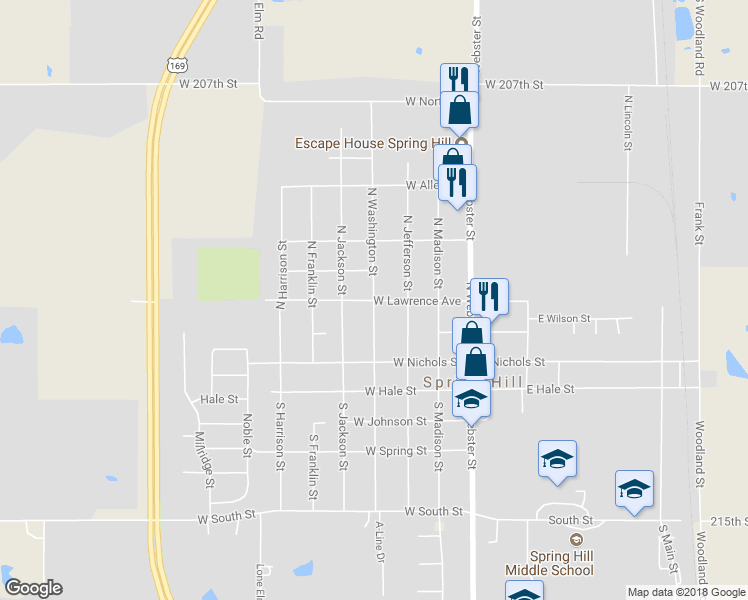 map of restaurants, bars, coffee shops, grocery stores, and more near 398 West Lawrence Avenue in Spring Hill