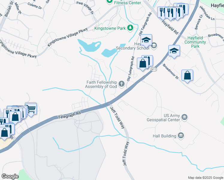 map of restaurants, bars, coffee shops, grocery stores, and more near 6066 Piney Woods Court in Alexandria