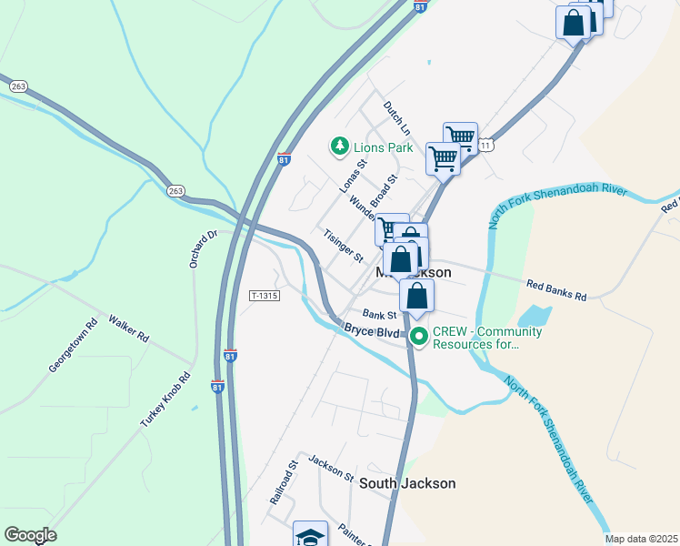 map of restaurants, bars, coffee shops, grocery stores, and more near 260 Orkney Drive in Mount Jackson