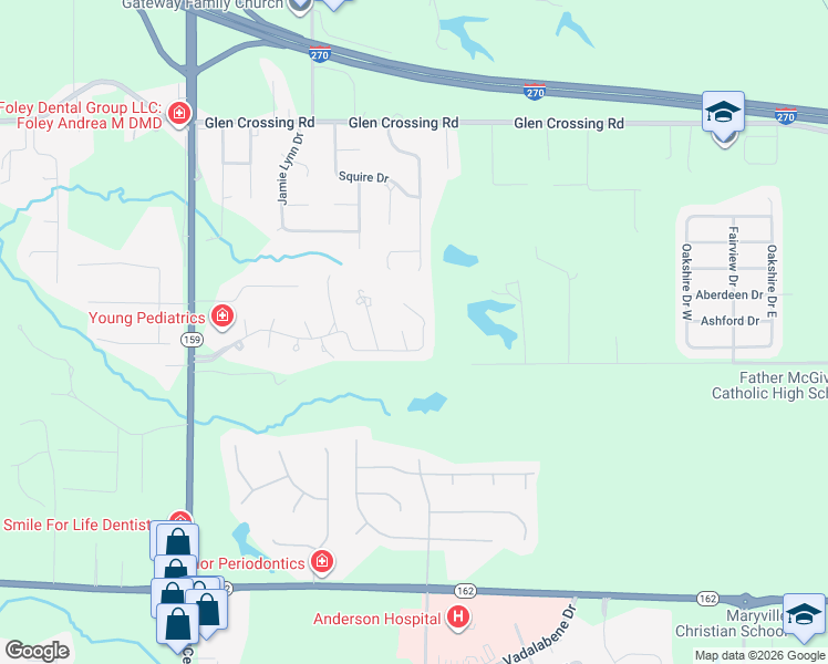 map of restaurants, bars, coffee shops, grocery stores, and more near 2 Oxford Lane in Glen Carbon