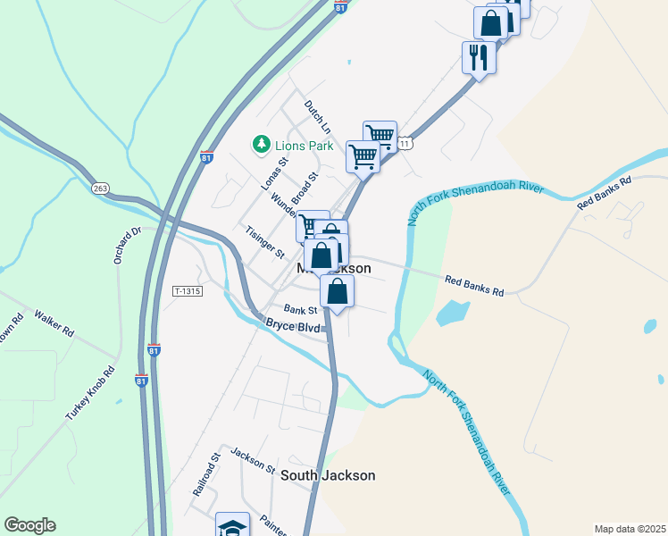 map of restaurants, bars, coffee shops, grocery stores, and more near in Mount Jackson