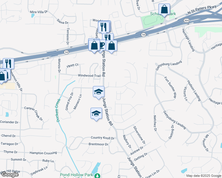 map of restaurants, bars, coffee shops, grocery stores, and more near 23 Imperial Circle in St. Peters