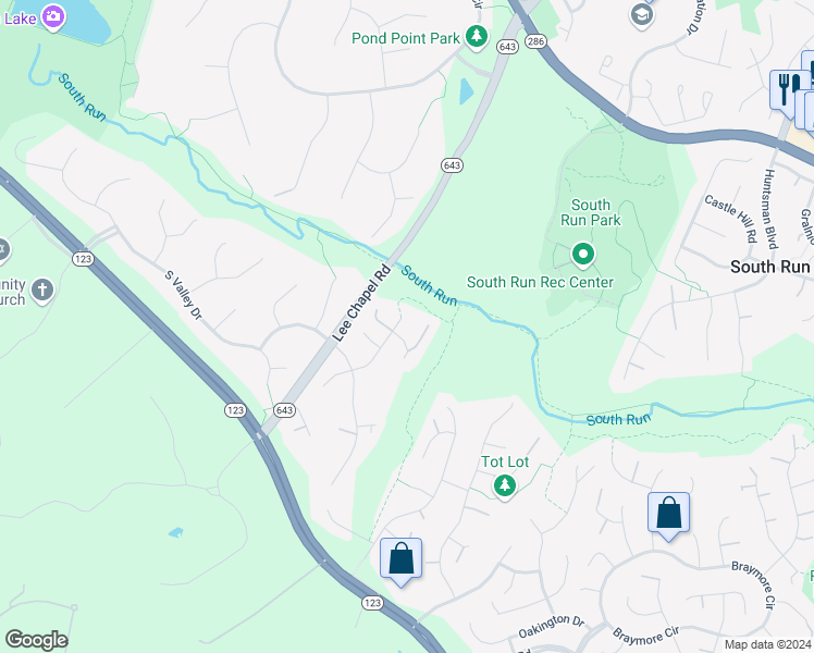 map of restaurants, bars, coffee shops, grocery stores, and more near 7805 Preakness Lane in Fairfax Station