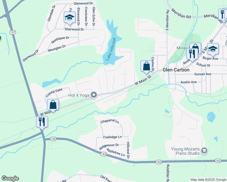 map of restaurants, bars, coffee shops, grocery stores, and more near 237 Glenlake Drive in Glen Carbon
