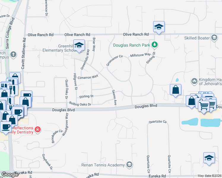 map of restaurants, bars, coffee shops, grocery stores, and more near 4787 Yorkshire Way in Granite Bay