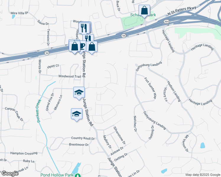 map of restaurants, bars, coffee shops, grocery stores, and more near 2962 Imperial Drive in St. Peters