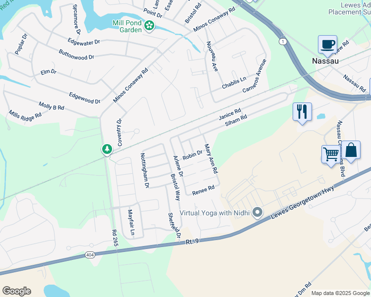 map of restaurants, bars, coffee shops, grocery stores, and more near 17611 Ebb Tide Drive in Lewes