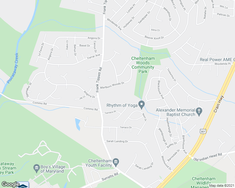 map of restaurants, bars, coffee shops, grocery stores, and more near 10410 Frank Tippett Road in Cheltenham