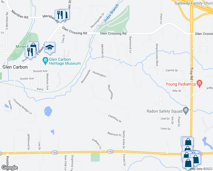 map of restaurants, bars, coffee shops, grocery stores, and more near 205 Barrington Lane in Glen Carbon