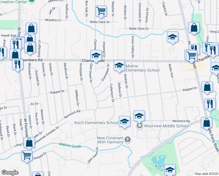 map of restaurants, bars, coffee shops, grocery stores, and more near 1849 Glenbrae Lane in St. Louis