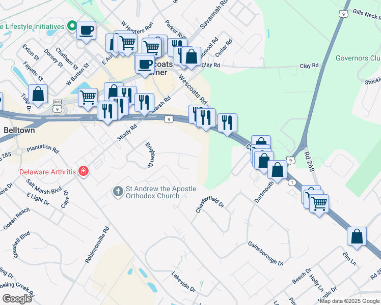 map of restaurants, bars, coffee shops, grocery stores, and more near West 4th Street in Lewes