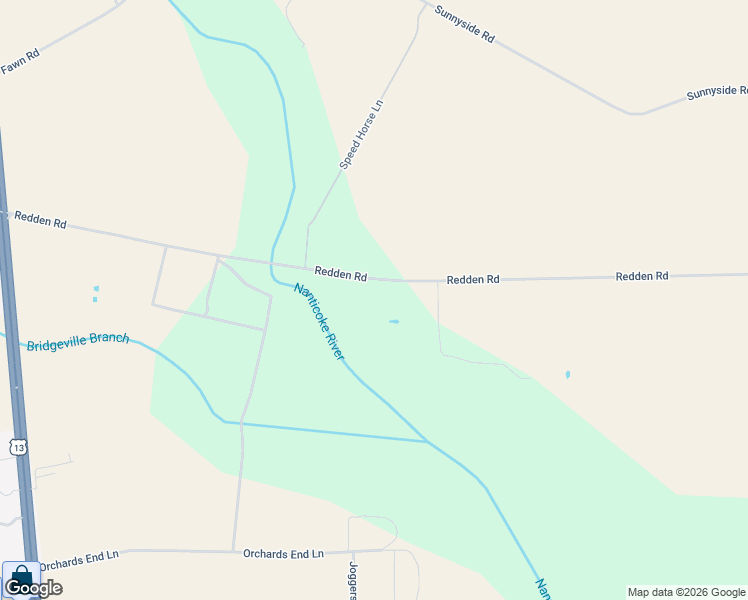 map of restaurants, bars, coffee shops, grocery stores, and more near 10036 Redden Road in Bridgeville