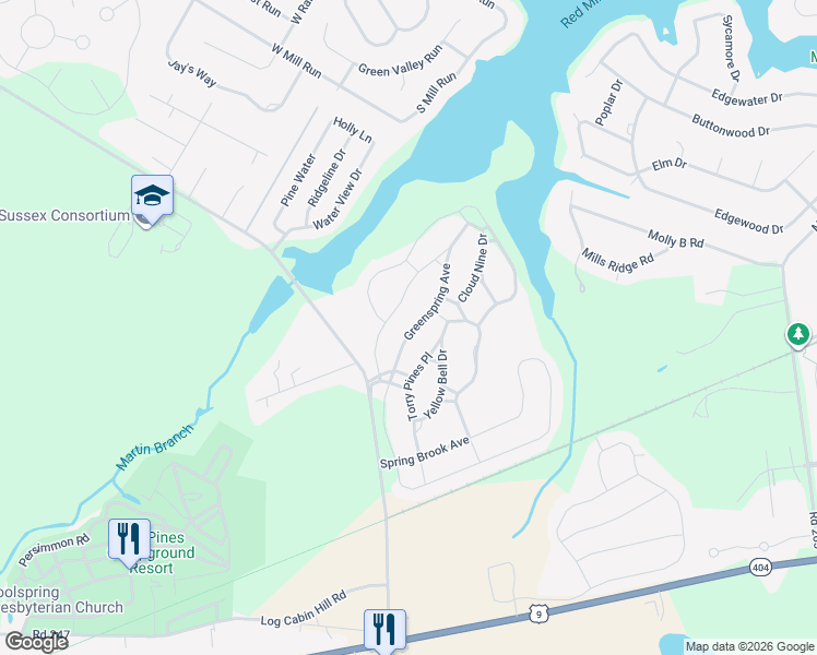 map of restaurants, bars, coffee shops, grocery stores, and more near 16510 Greenspring Avenue in Lewes